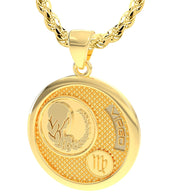 Men's 14k Yellow Gold Virgo Goddess of Wheat Zodiac Pendant Necklace, 33mm - US Jewels