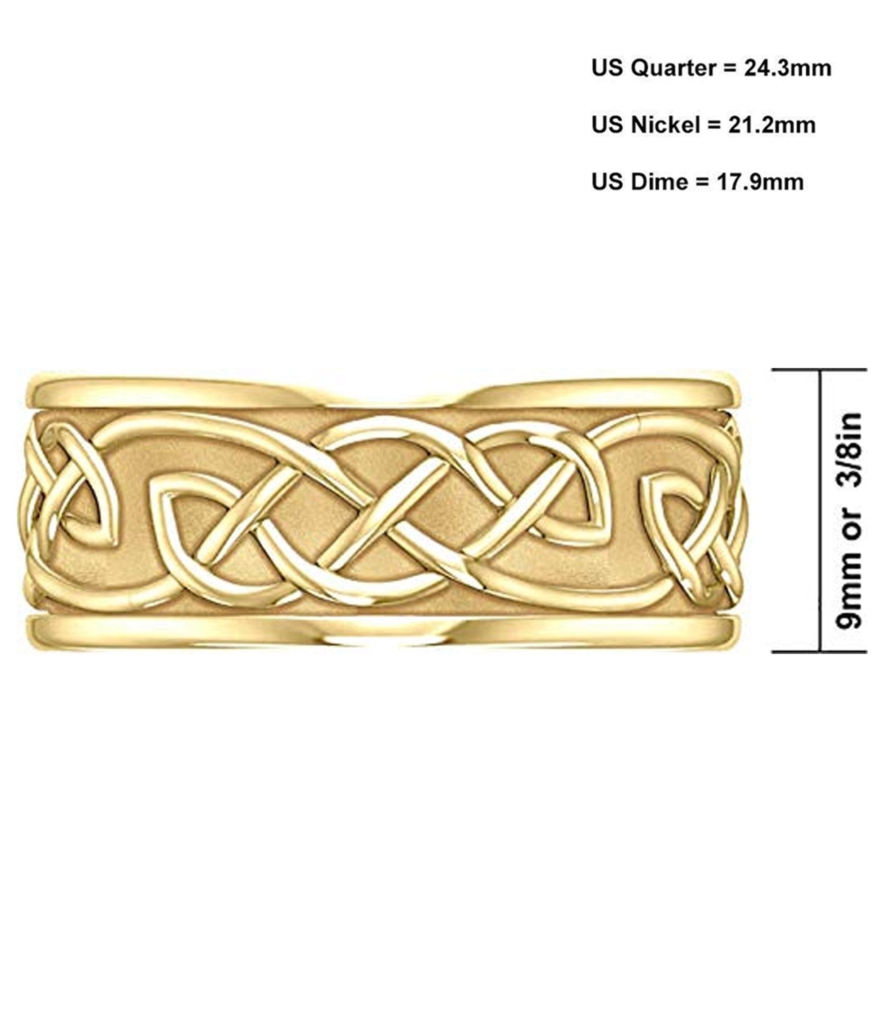 Men's 14k Yellow or White Gold Irish Celtic Knotwork Ring Band - US Jewels