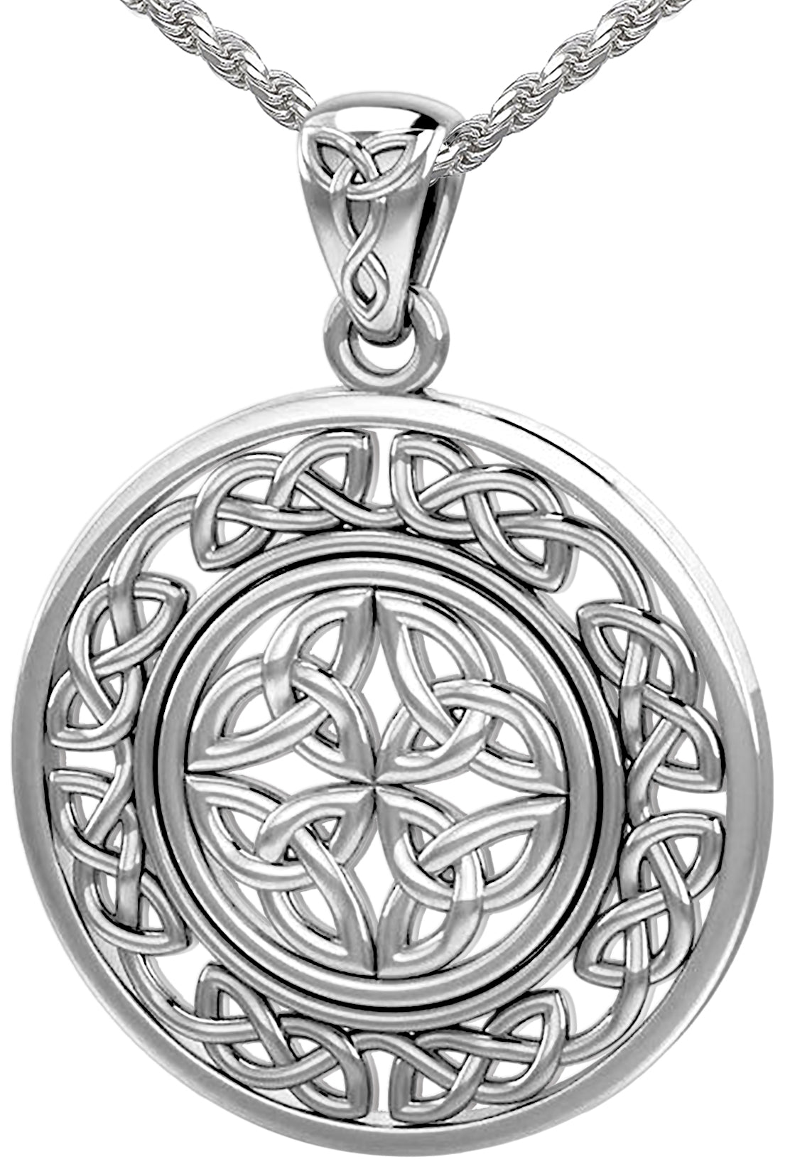 Men's 15/16in 925 Sterling Silver Irish Celtic Knotwork Pendant Necklace - US Jewels