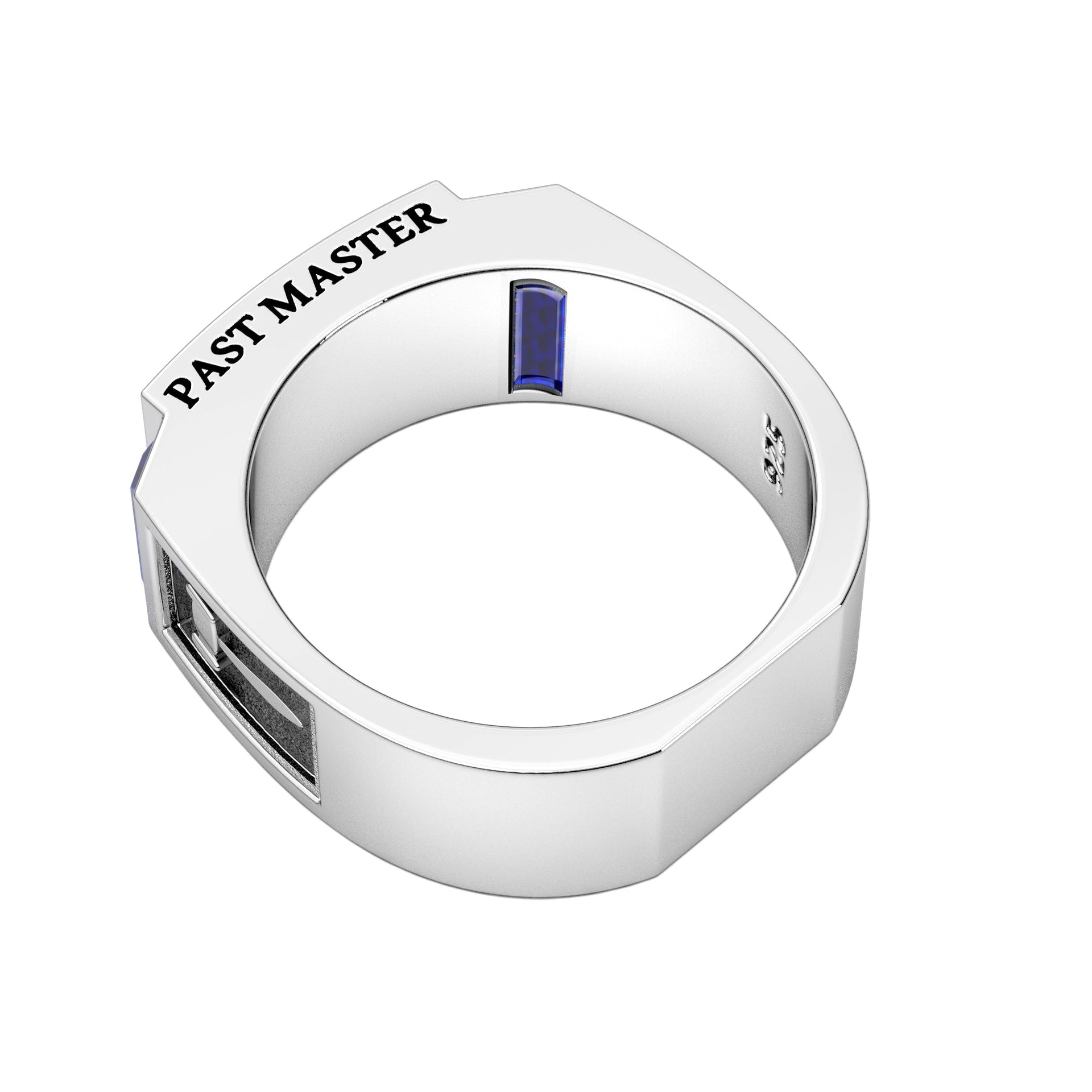 Men's 8mm 925 Sterling Silver Past Master Synthetic Sapphire Masonic Ring Band - US Jewels