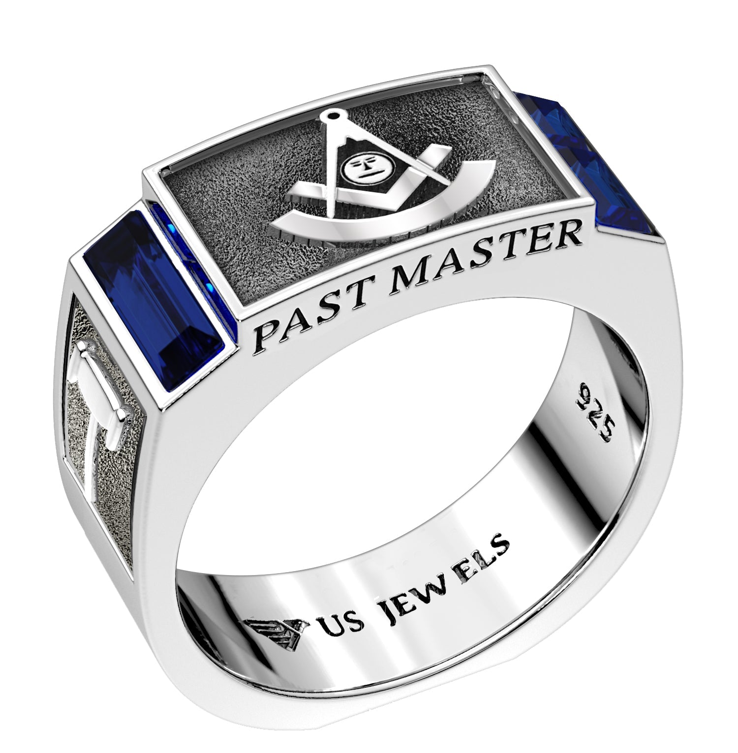 Men's 8mm 925 Sterling Silver Past Master Synthetic Sapphire Masonic Ring Band - US Jewels