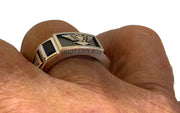 Men's 8mm 925 Sterling Silver Scottish Rite Synthetic Sapphire Masonic Ring - US Jewels