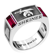 Men's 8mm 925 Sterling Silver Shriner Genuine Red Garnet Masonic Ring - US Jewels