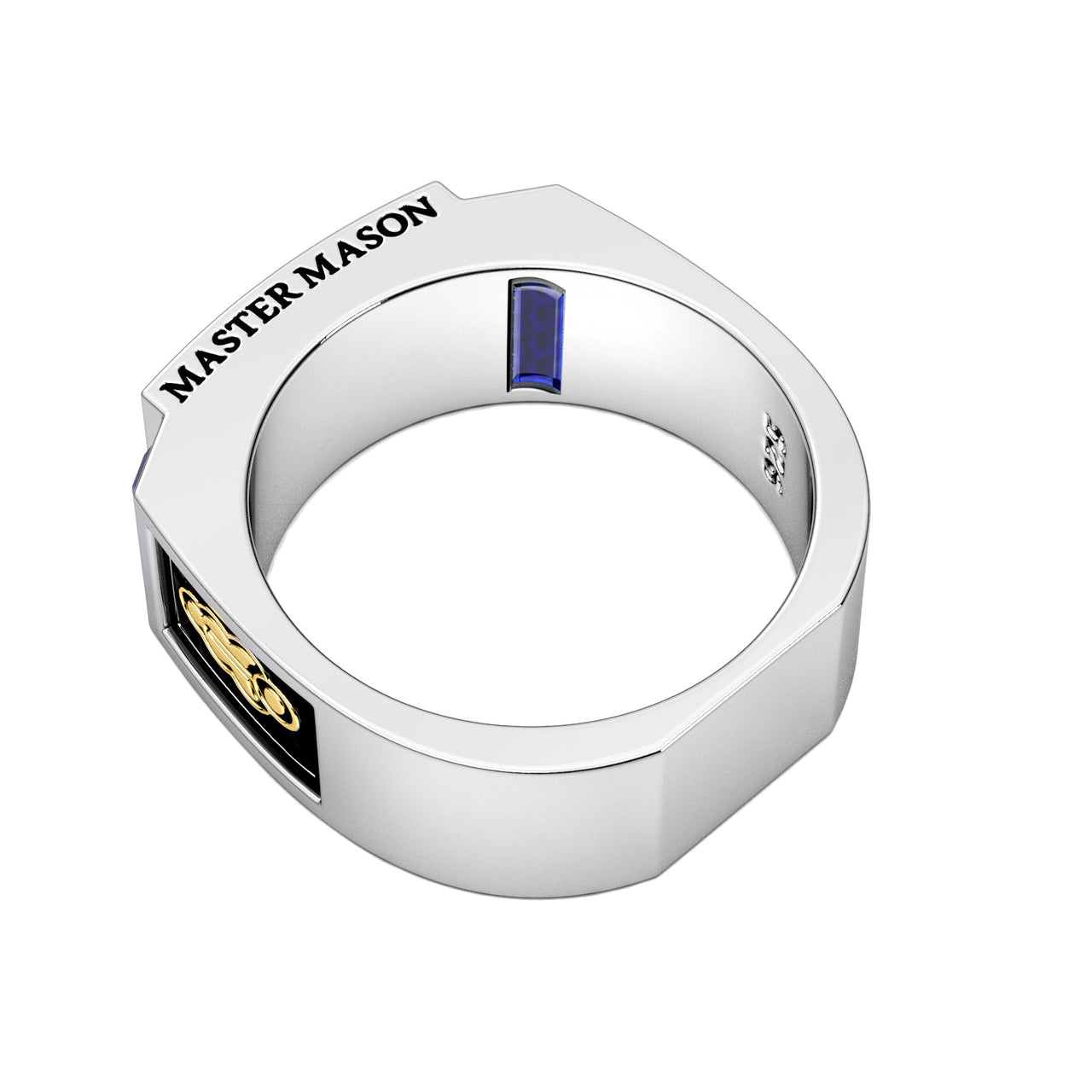 Men's 8mm Two Tone 925 Sterling Silver Blue Lodge Synthetic Sapphire Masonic Ring Band - US Jewels