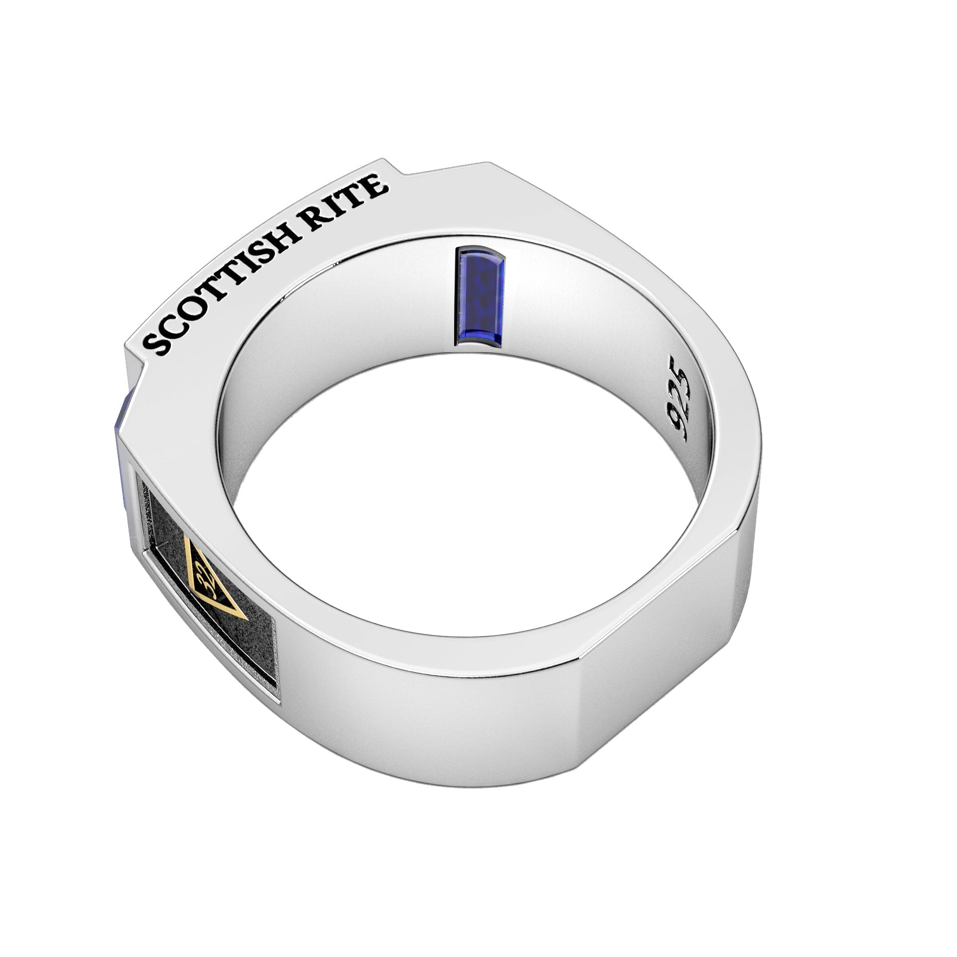 Men's 8mm Two Tone 925 Sterling Silver Scottish Rite Synthetic Sapphire Masonic Ring - US Jewels