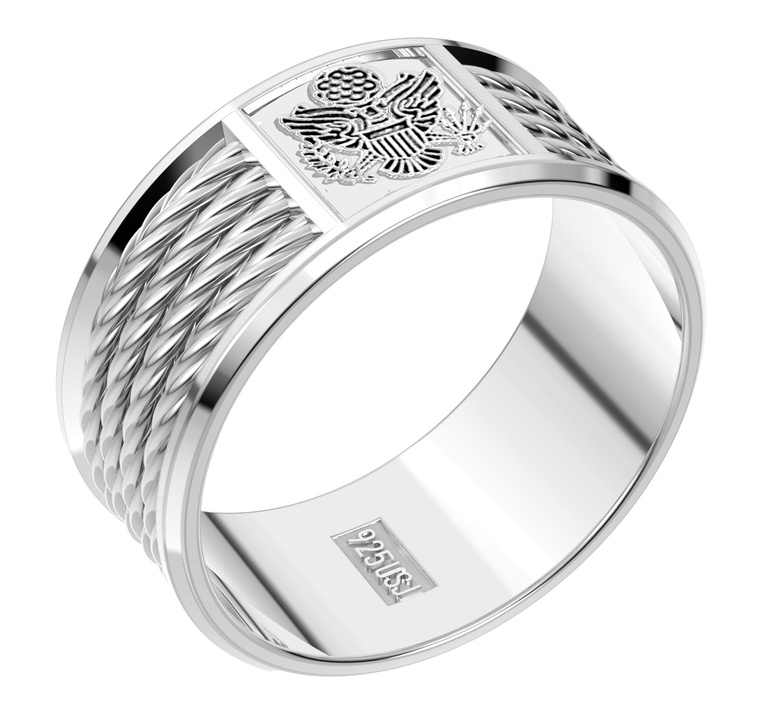 Men's 925 Sterling Silver & 14k 8mm US Army Ring Band - US Jewels
