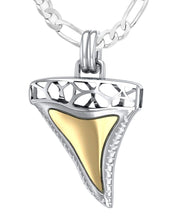 Men's 925 Sterling Silver & 14K Gold Plated 3D Window to Universe Shark Tooth Pendant Necklace, 38mm - US Jewels