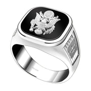 Men's 925 Sterling Silver & 14k US Army Military Ring Band - US Jewels