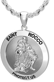 Men's 925 Sterling Silver 1in Saint Rocco Antique Finish Pendant Necklace, 25mm - US Jewels