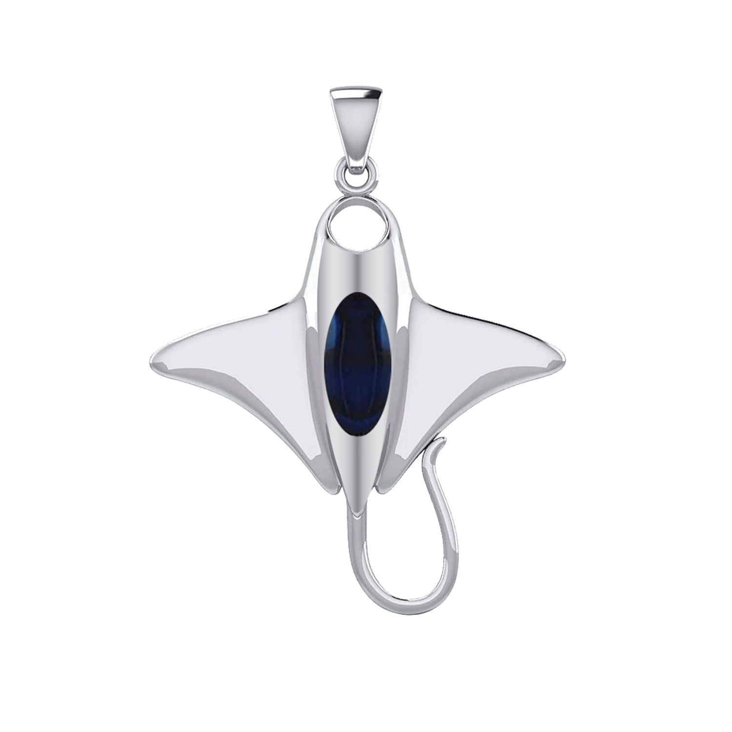 Men's 925 Sterling Silver 30.5mm 3D Manta or Sting Ray Aquatic Pendant Necklace - US Jewels