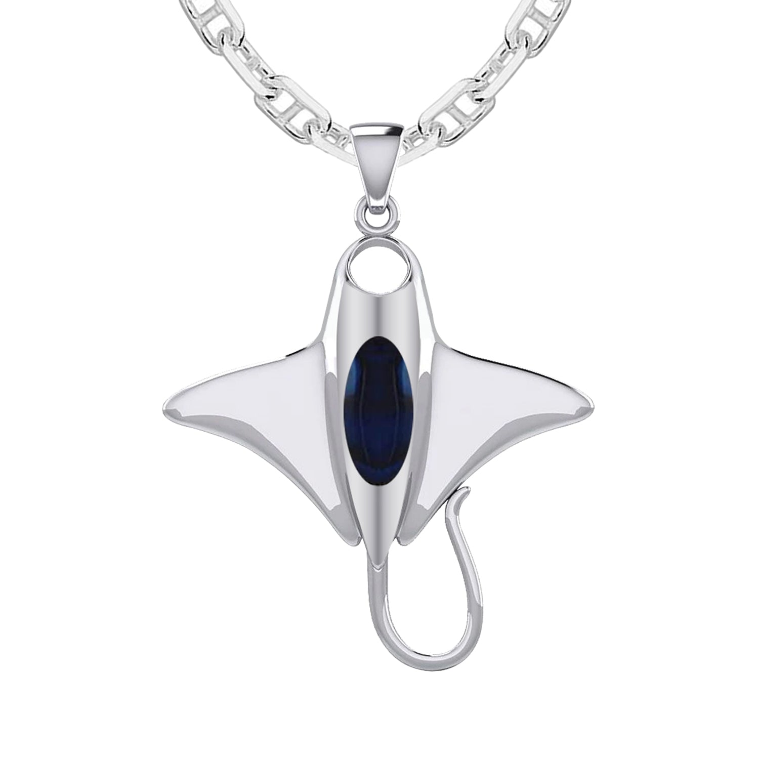 Men's 925 Sterling Silver 30.5mm 3D Manta or Sting Ray Aquatic Pendant Necklace - US Jewels