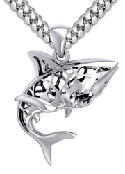 Men's 925 Sterling Silver 3D Window to Universe Shark Pendant Necklace, 38mm - US Jewels