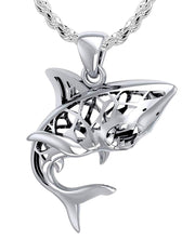 Men's 925 Sterling Silver 3D Window to Universe Shark Pendant Necklace, 38mm - US Jewels
