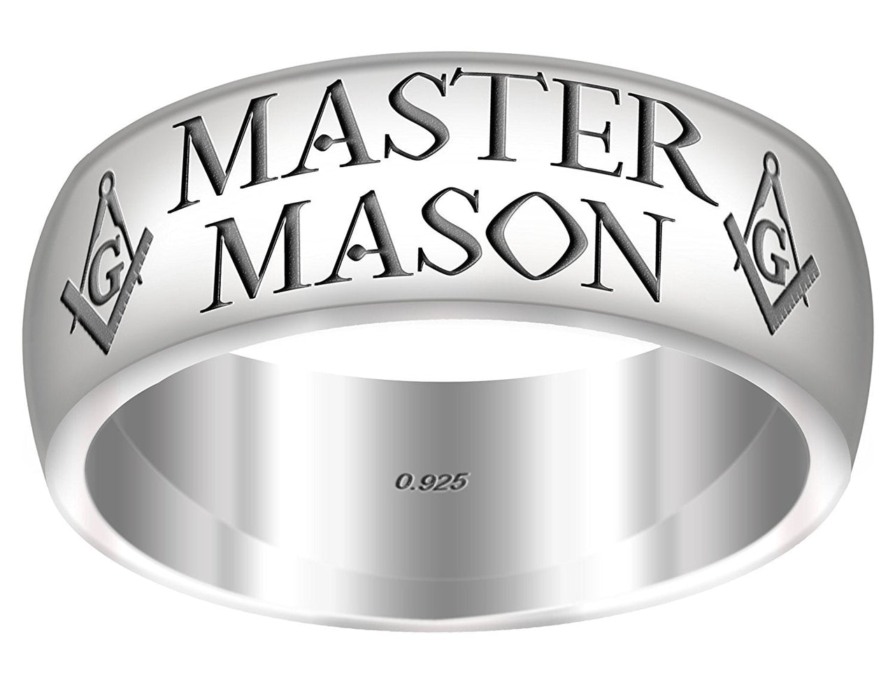 Men's 925 Sterling Silver 8mm Freemason Master Mason Ring Band - US Jewels