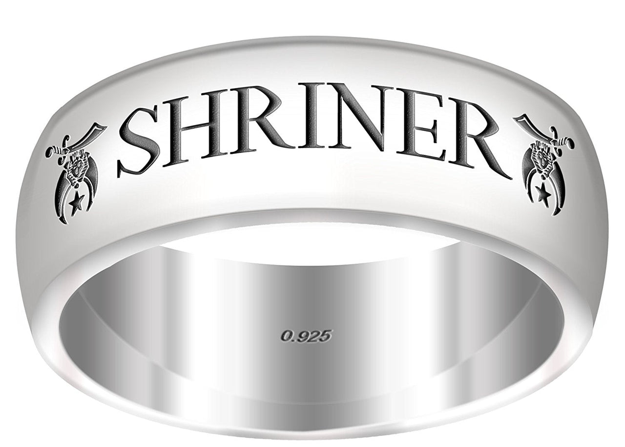 Men's 925 Sterling Silver 8mm Freemason Shriner Ring Band - US Jewels