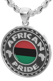 Men's 925 Sterling Silver African Pride Medal Pendant Necklace with Flag, 33mm - US Jewels