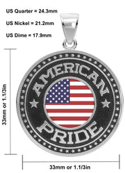 Men's 925 Sterling Silver American Pride Medal Pendant Necklace with Flag, 33mm - US Jewels