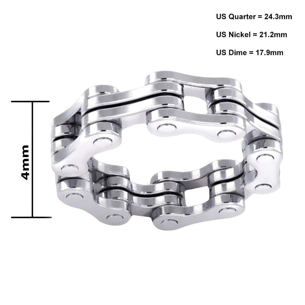 Men's 925 Sterling Silver Bike Chain Motorcycle Ring - US Jewels