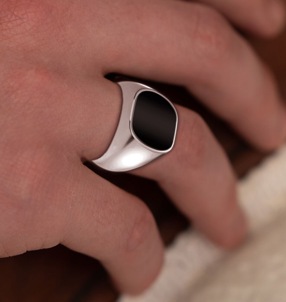 Men's 925 Sterling Silver Black Onyx Solid Back Ring