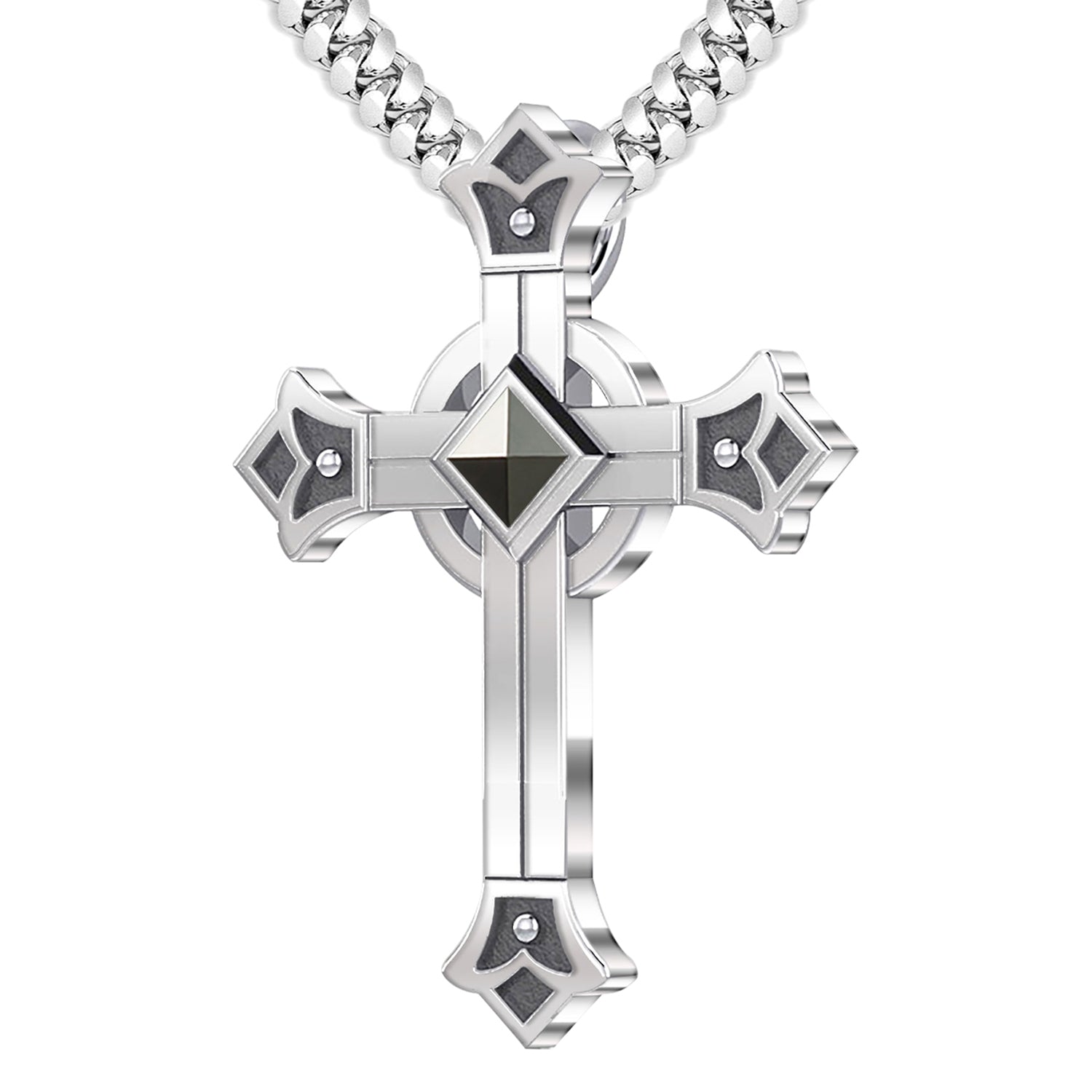 Men's 925 Sterling Silver Celtic Fleur-De-Lis Cross Pendant, 32mm - US Jewels