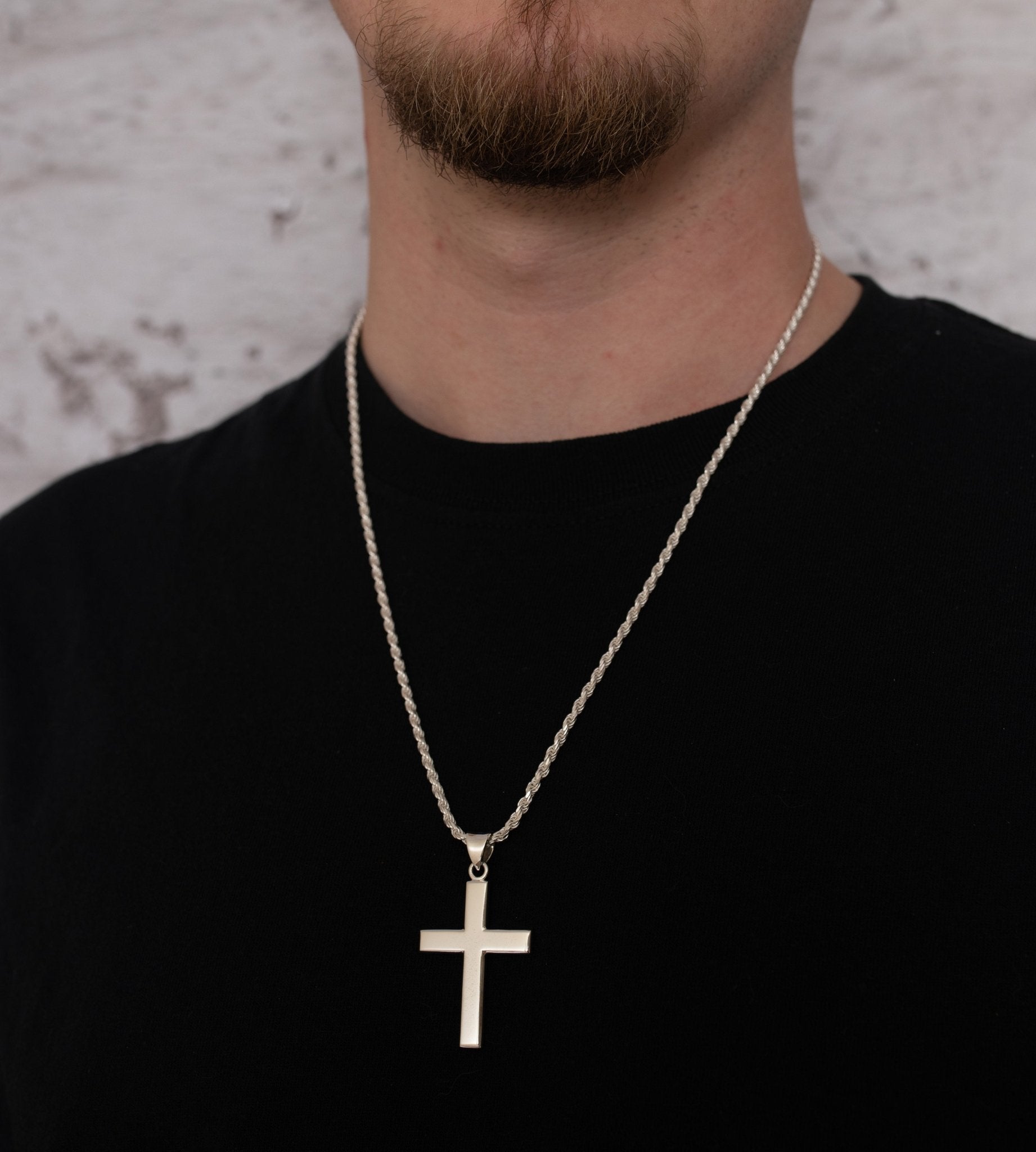 Men's 925 Sterling Silver Christian Cross Pendant Necklace, 40mm - US Jewels