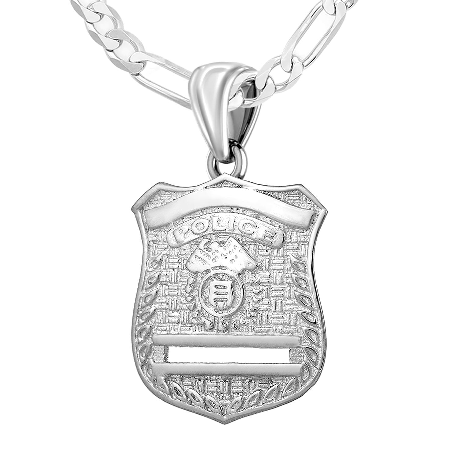 Men's 925 Sterling Silver Customizable Police Badge Pendant Necklace, 26mm - US Jewels