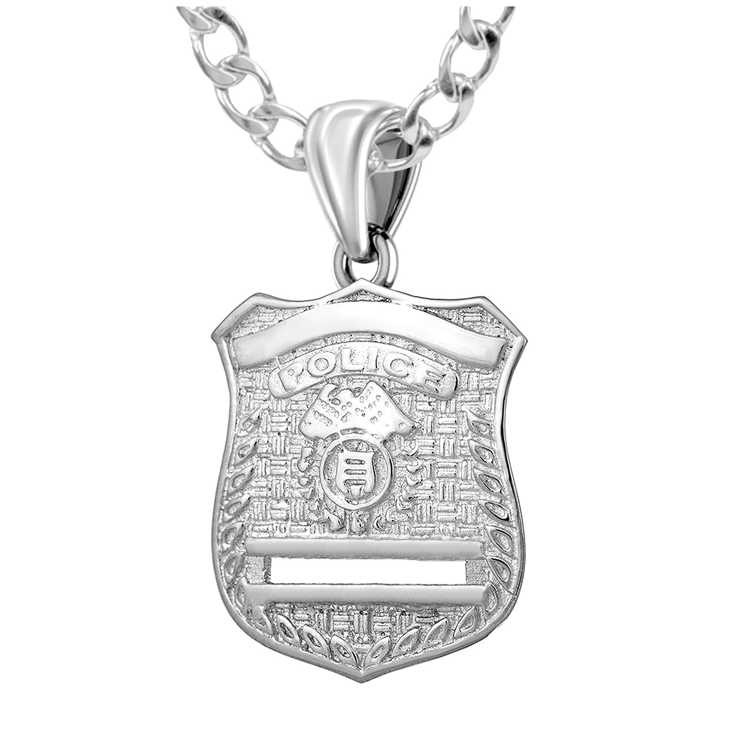 Men's 925 Sterling Silver Customizable Police Badge Pendant Necklace, 26mm - US Jewels