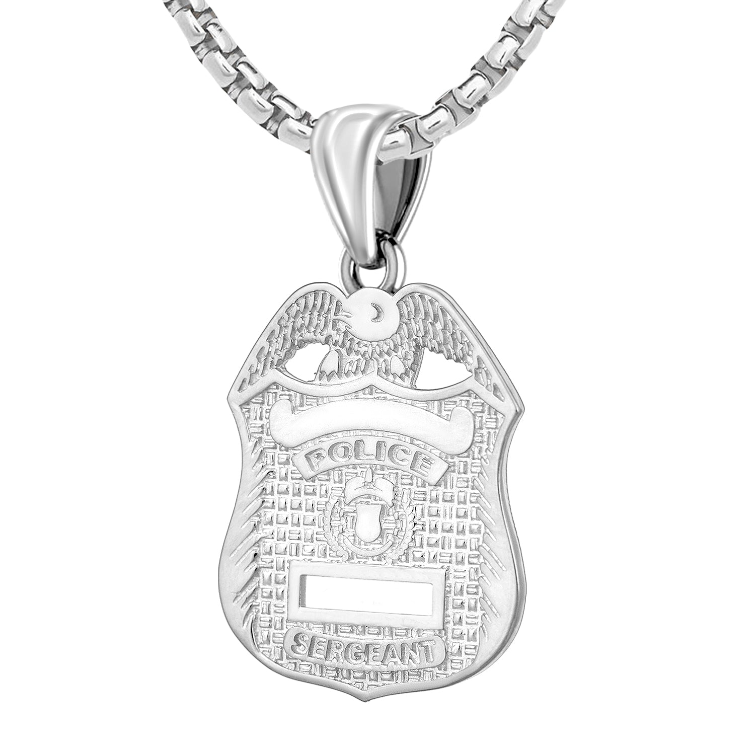 Men's 925 Sterling Silver Customizable Police Badge Pendant Necklace, 28mm  - 18in, 2.6mm Box Chain