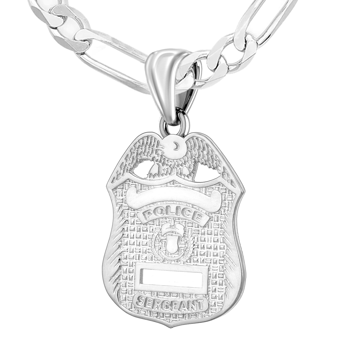 Men's 925 Sterling Silver Customizable Police Badge Pendant Necklace, 28mm - US Jewels
