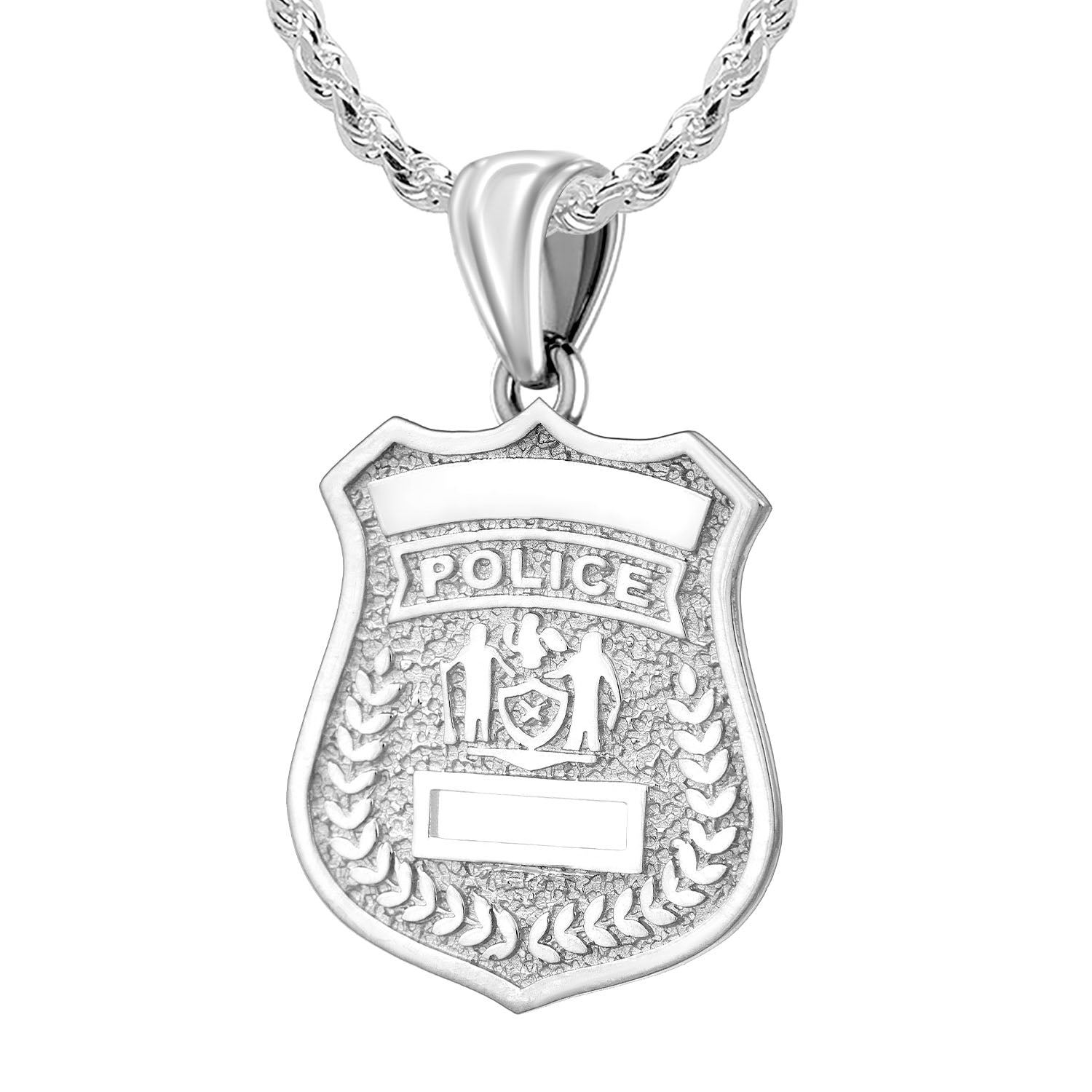 Men's 925 Sterling Silver Customizable Police Badge Pendant Necklace, 39mm - US Jewels