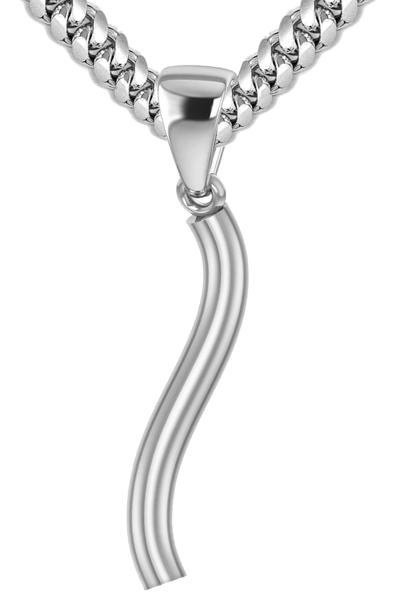 Men's 925 Sterling Silver Cylindrical Italian Horn Cornicello Style Pendant Necklace, 35mm - US Jewels