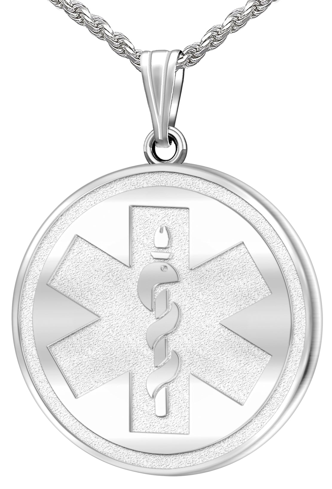 Men's 925 Sterling Silver Engravable Medical ID Medal Pendant Necklace - US Jewels