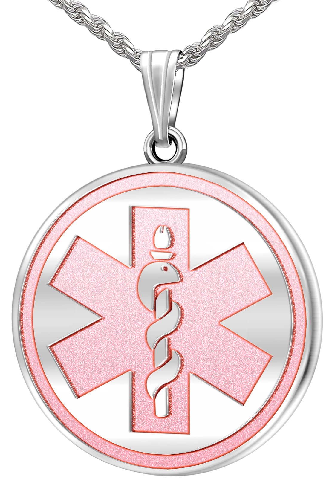 Men's 925 Sterling Silver Engravable Medical ID Medal Pendant Necklace, 5 Color Enamel Options - US Jewels