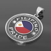 Men's 925 Sterling Silver Filipino Pride Medal Pendant Necklace with Flag, 33mm - US Jewels