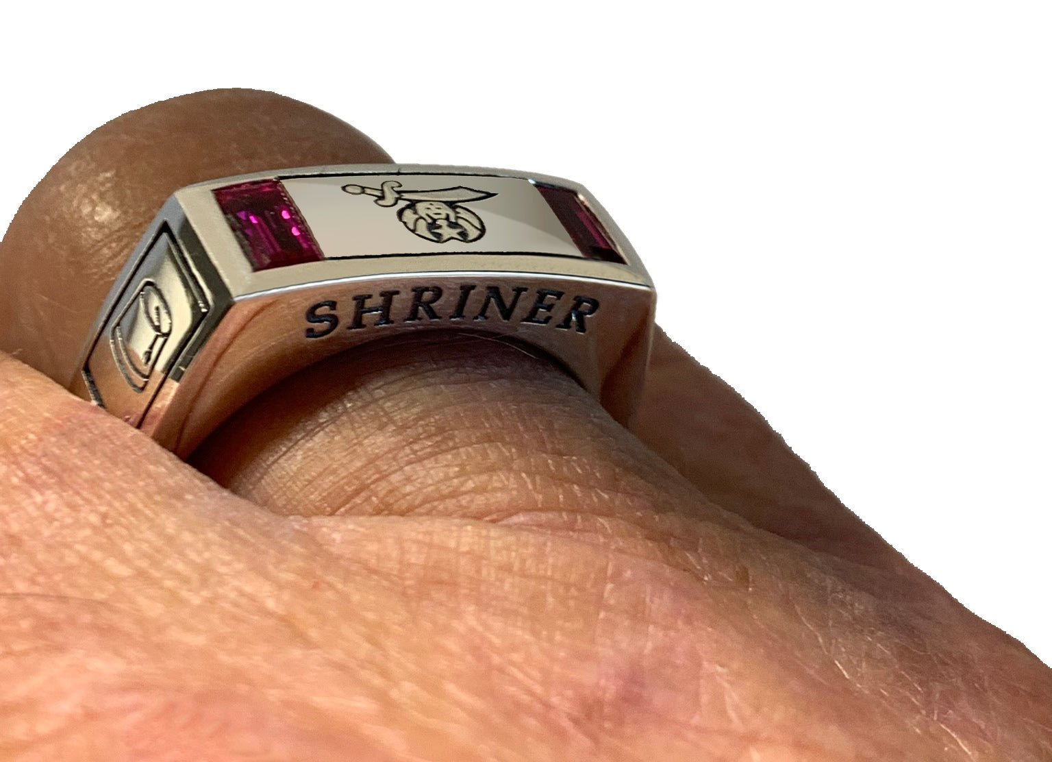 Men's 925 Sterling Silver Freemason Shriner Genuine Red Garnet Masonic Ring - US Jewels