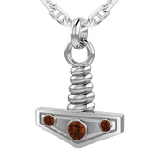 Men's 925 Sterling Silver Genuine Garnet 1.625in Viking Thor's Hammer Pendant Necklace - US Jewels