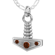 Men's 925 Sterling Silver Genuine Garnet 1.625in Viking Thor's Hammer Pendant Necklace - US Jewels