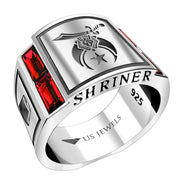 Men's 925 Sterling Silver Genuine Red Garnet Shriner Freemason Masonic Ring - US Jewels
