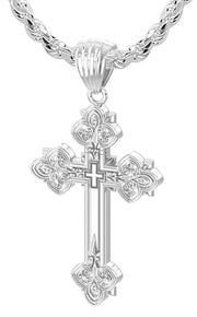 Men's 925 Sterling Silver High Polished Fleur-De-Lis Cross Pendant Necklace, 37mm - US Jewels