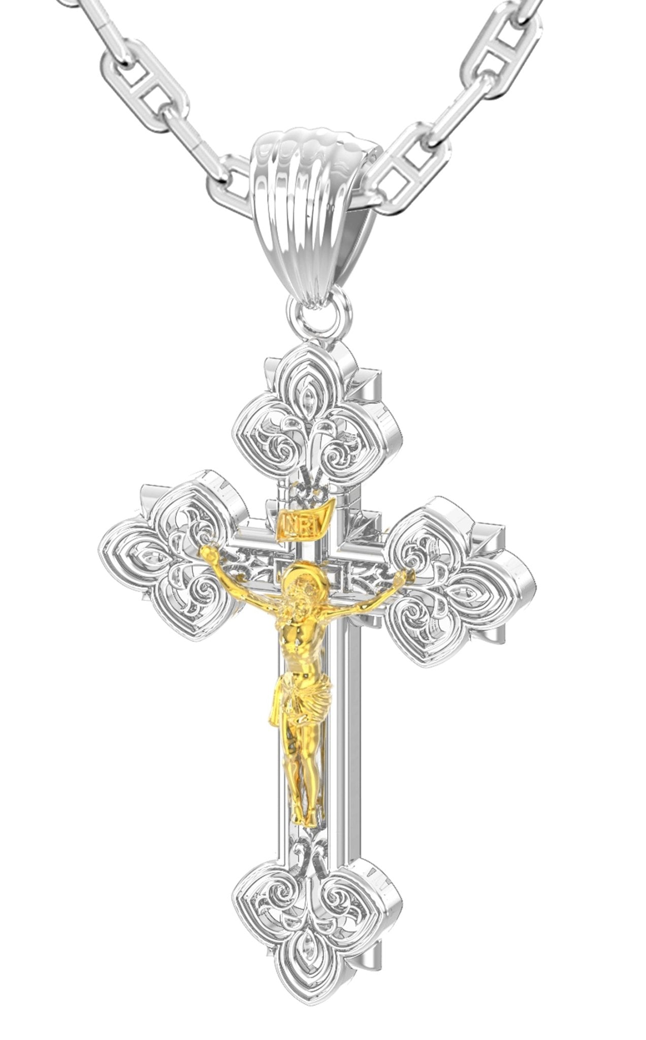 Silver Wood Crucifix Cross Pendant Necklace for Men