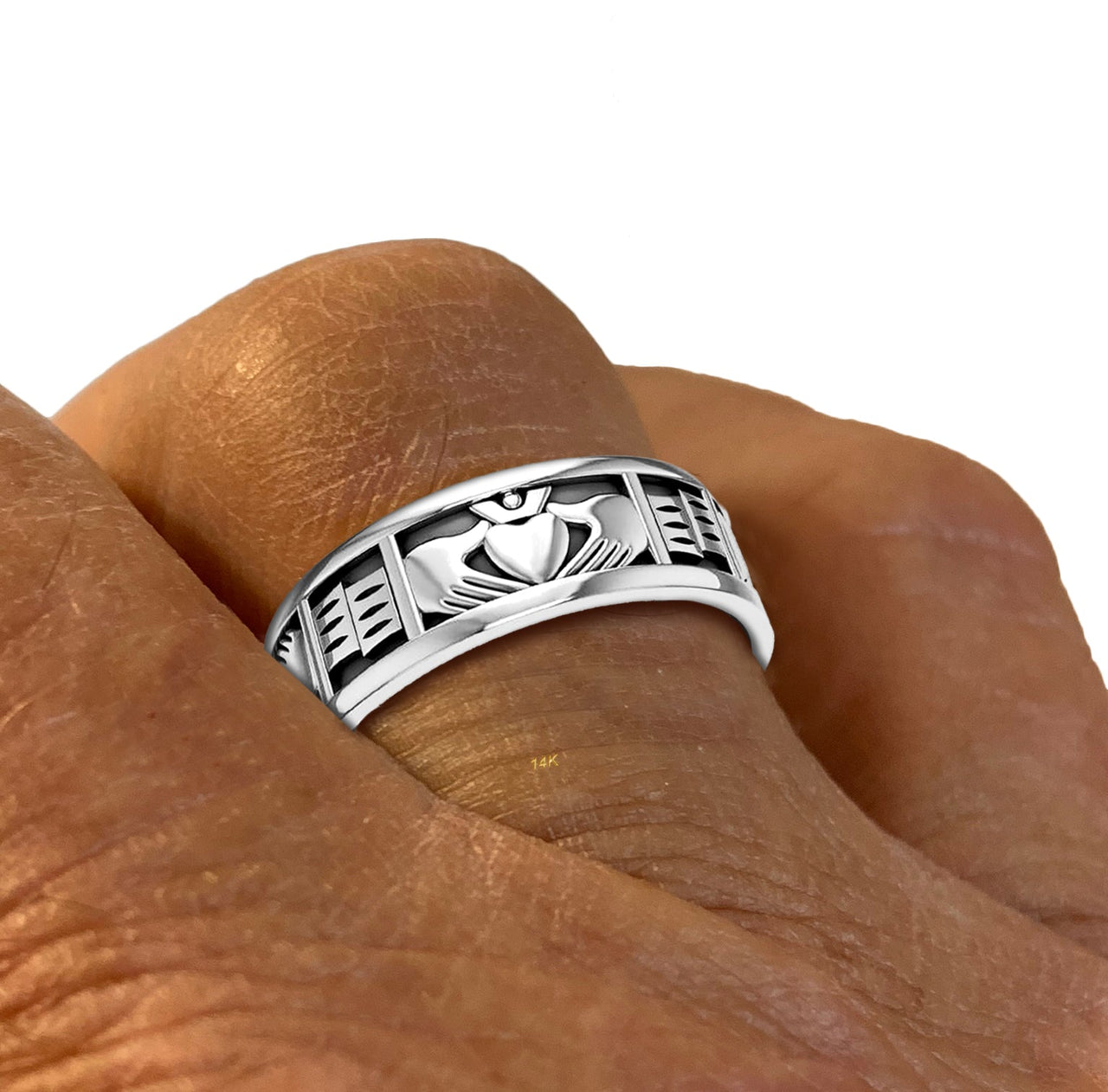 Mens' 925 Sterling Silver Irish Celtic Claddagh Ring Band - US Jewels