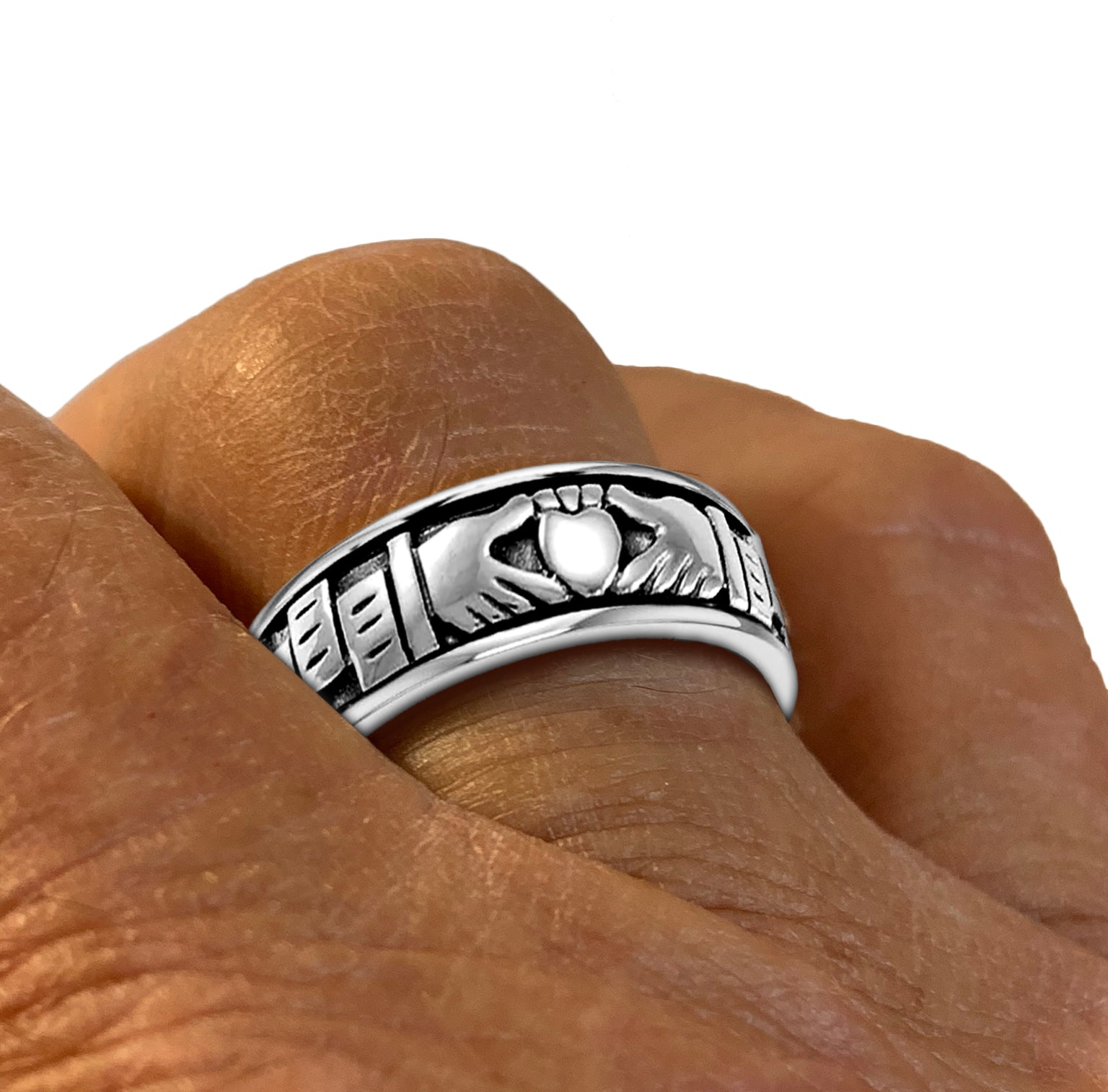 Men's 925 Sterling Silver Irish Celtic Claddagh Spinner Ring Band - US Jewels