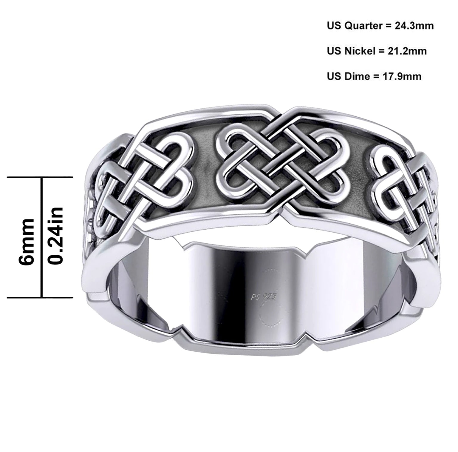 Men's 925 Sterling Silver Irish Celtic Love Knot Ring Band - US Jewels