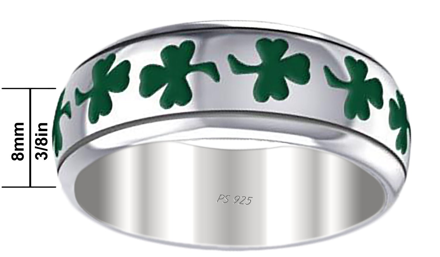 Men's 925 Sterling Silver Irish Celtic Shamrock 3 Leaf Clover Wedding Band Ring - US Jewels