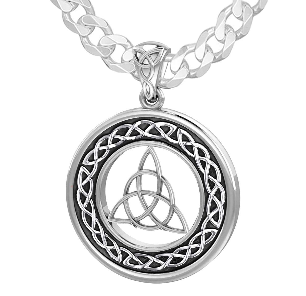 Men's 925 Sterling Silver Irish Celtic Trinity and Love Knot Pendant Necklace - US Jewels