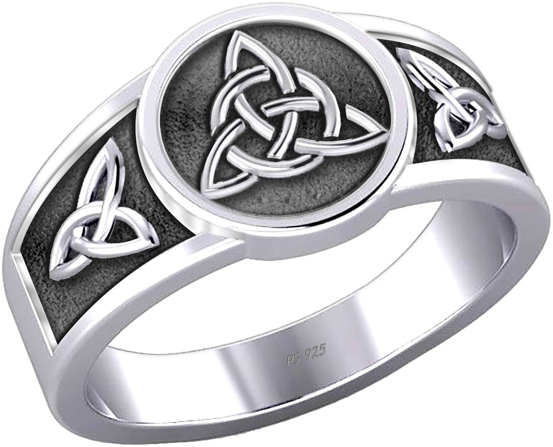 Men's 925 Sterling Silver Irish Celtic Trinity & Triquetra Knots Ring Band - US Jewels