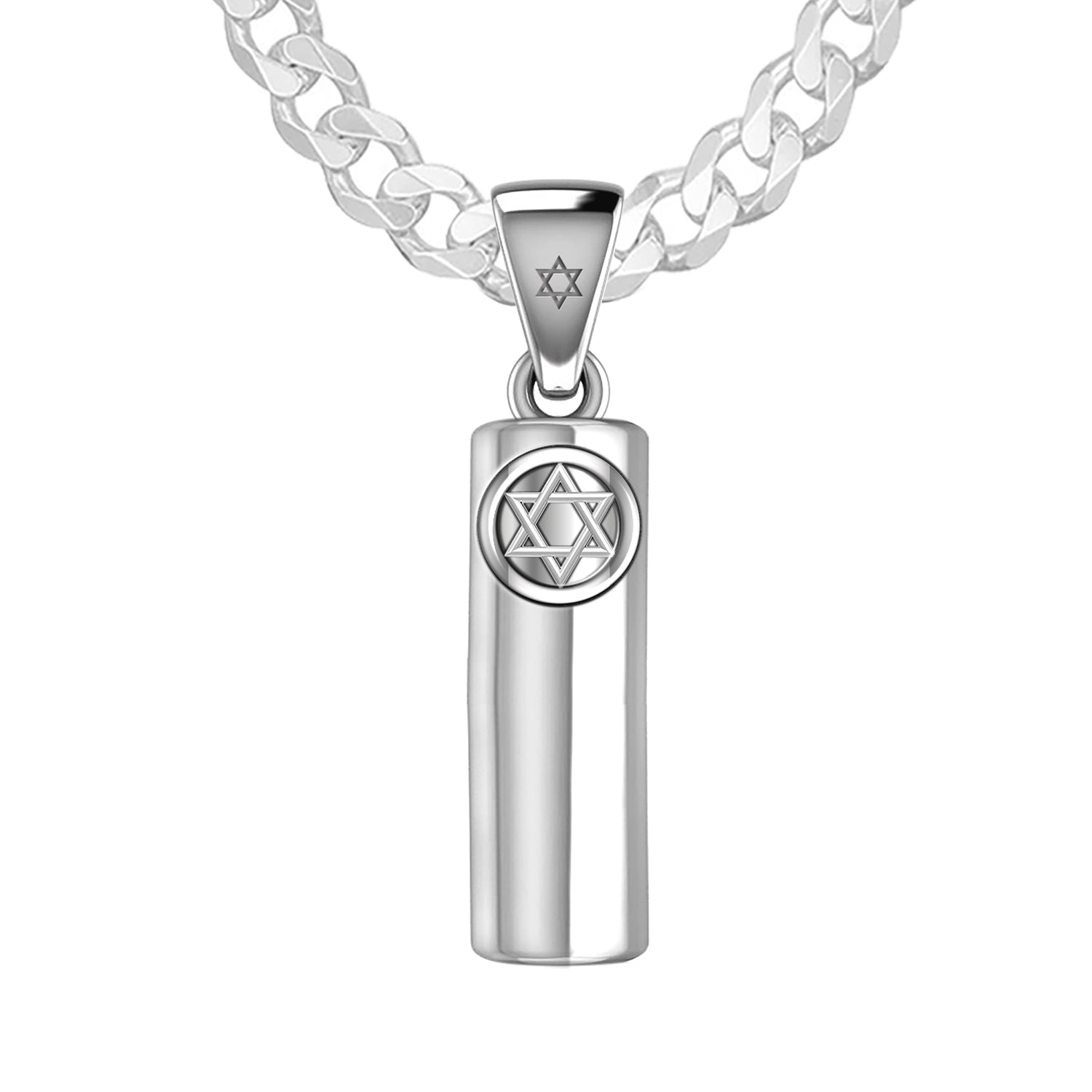 Men's 925 Sterling Silver Jewish Star of David Mezuzah Pendant Necklace, 30mm - US Jewels