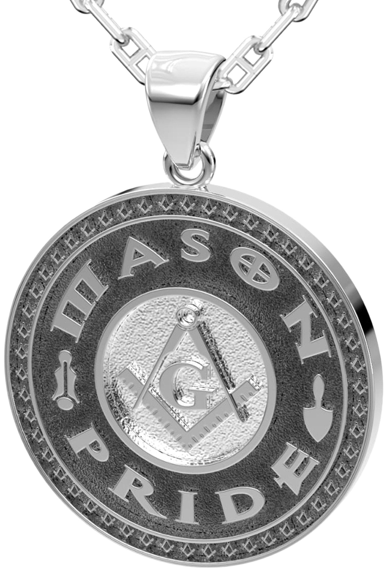 Men's 925 Sterling Silver Mason Pride Medal Pendant Necklace, 33mm - US Jewels