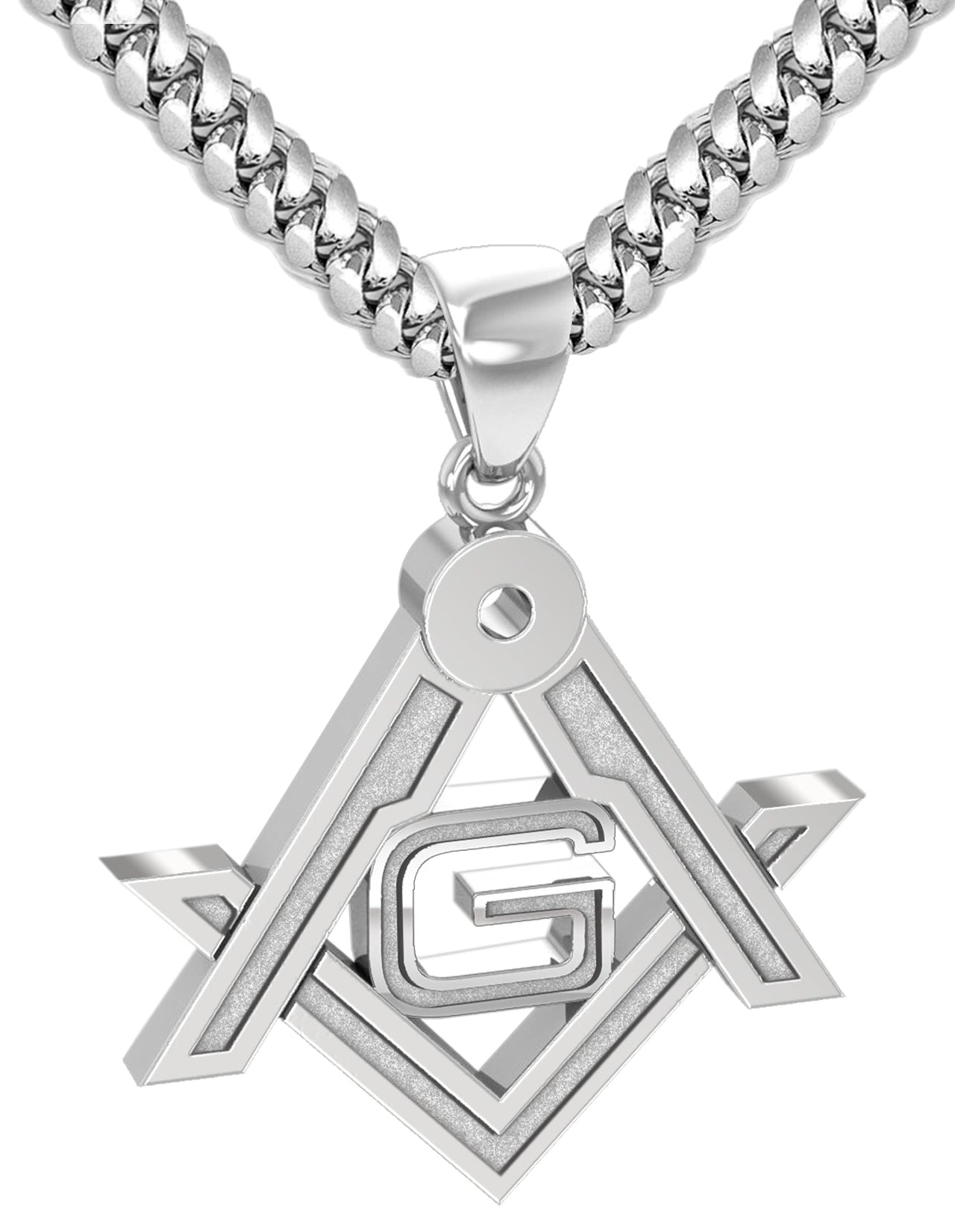 Men's 925 Sterling Silver Masonic Pendant Necklace, 35mm - US Jewels