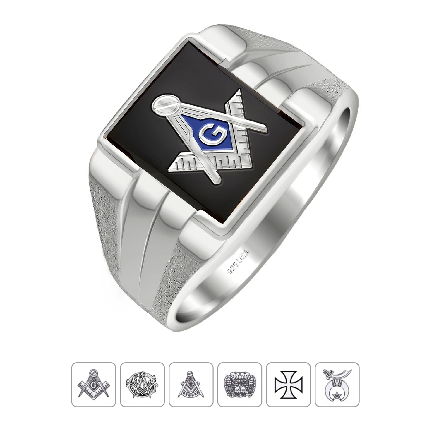 Men's 925 Sterling Silver Masonic Ring - US Jewels